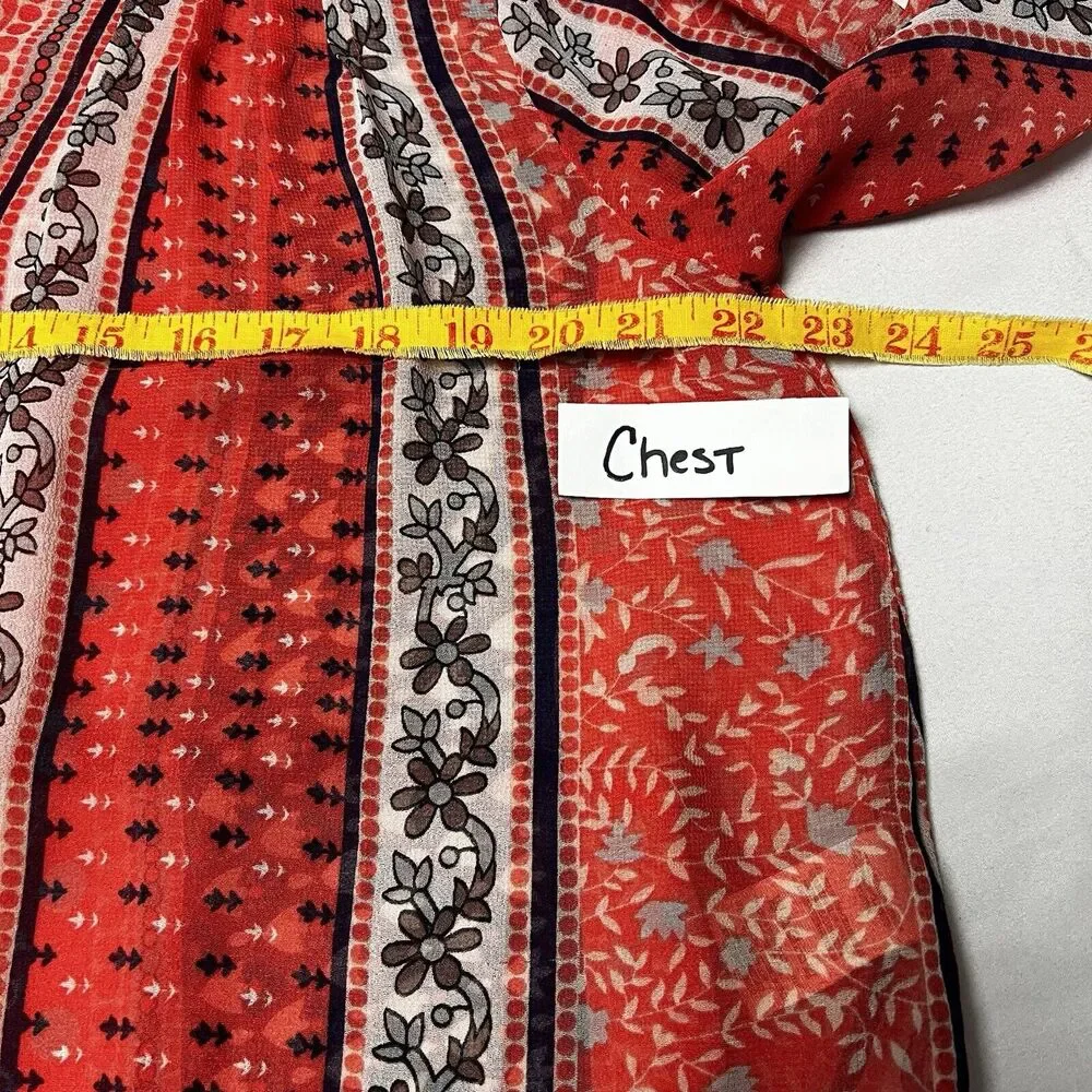 Free People Red Hobo Midnight‎ Mile Size S Button Hi Lo Hem Sheer Tunic Shirt